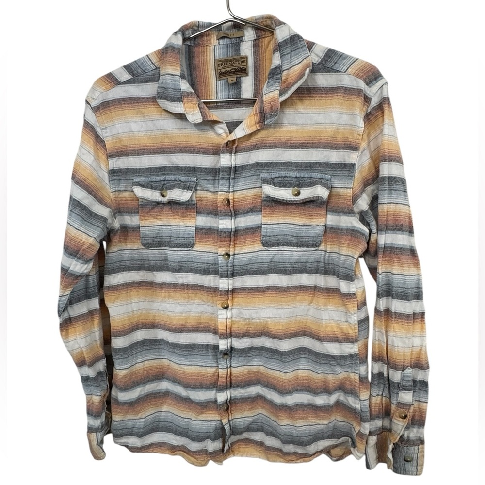 High End Free Nature Men's M Striped Button Down Shirt Dune Flannel SLIM FIT